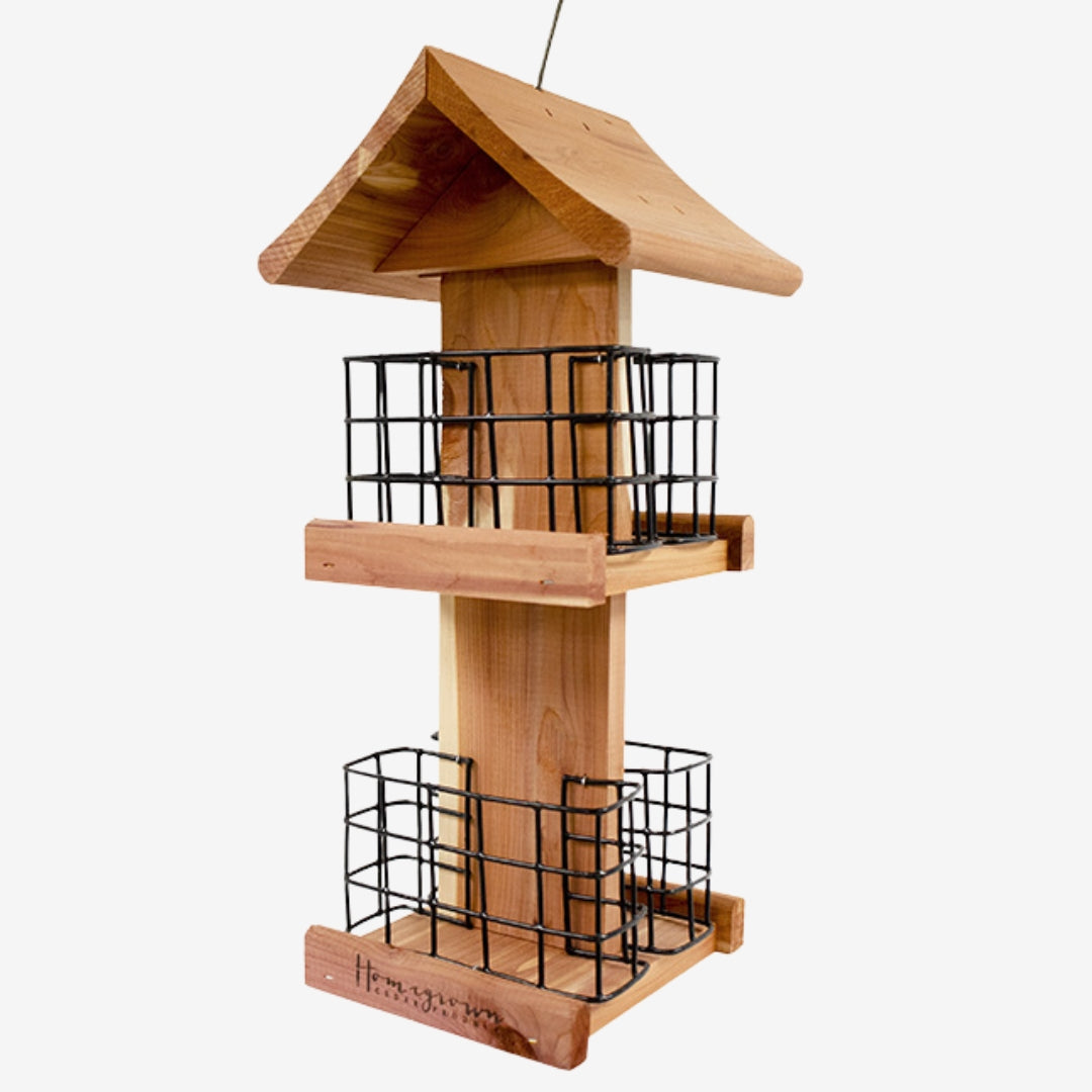 Amish Made Cedar Suet Tower – A premium cedar construction designed to hold four suet cakes for extended birdwatching enjoyment